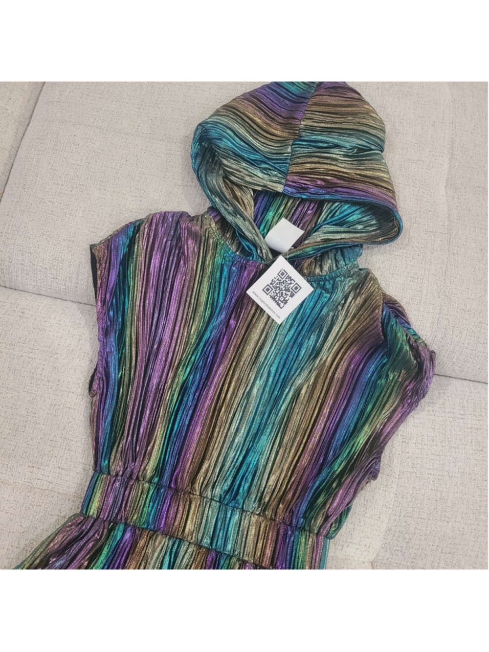 NEW Queen of Sparkles Girls Iridescent Metallic Rainbow Hooded Dress Size L - Picture 2 of 10
